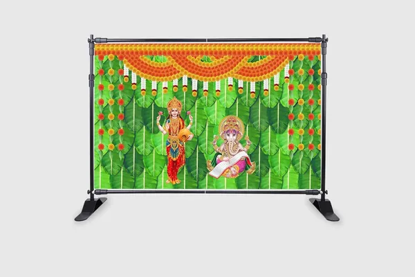 Multicolour_Polyester_Banana_Leaf_Flower_Goddess_Laxmi_Mata_Backdrop_Cloth_For_Festival_/_Pooja_|_5*8