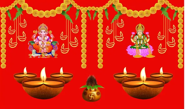 Multicolour_Polyester_Ganeshji_Goddess_Laxmi_Mata_Diya_Lamp_Backdrop_Cloth_For_Festival_/_Pooja_|_5*8