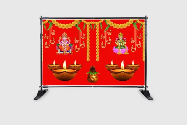Multicolour_Polyester_Ganeshji_Goddess_Laxmi_Mata_Diya_Lamp_Backdrop_Cloth_For_Festival_/_Pooja_|_5*8