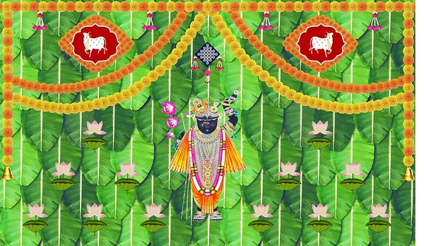 Multicolour_Polyester_Banana_Leaf_Pichwai_Lotus_Flower_Shree_Backdrop_Cloth_For_Festival_/_Pooja_|_5*8