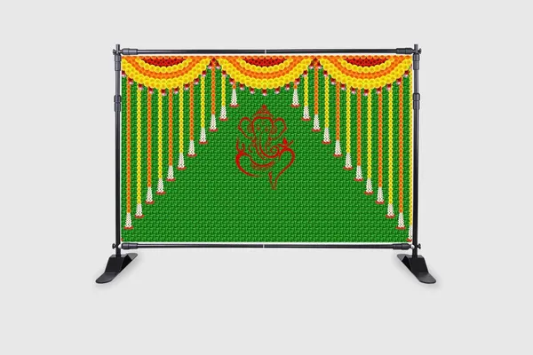Red_Polyester_Weaved_Coconut_Leaf_Ganesh_Backdrop_Cloth_For_Festival_/_Pooja_|_5*8