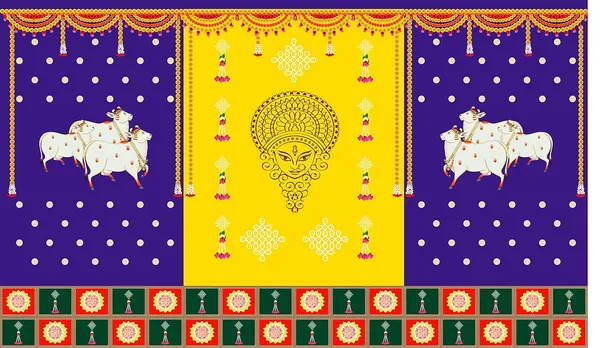 Multicolour_Polyester_Two_Cow_Durga_Mata_Face_Backdrop_Cloth_For_Festival_/_Pooja_|_5*8