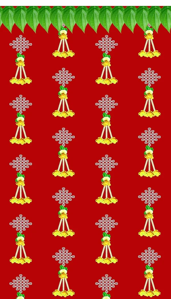 Red_Polyester_Kolam_Muggu_Flower_Backdrop_Cloth_For_Festival_/_Pooja_|_8*5