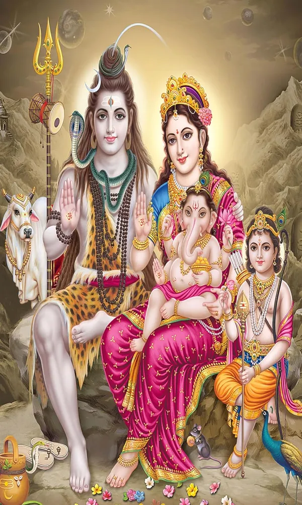 Multicolour_Polyester_Lord_Shiv_Parivar_Backdrop_8Feet_5Feet_Cloth_For_Festival_/_Pooja_|_8*5