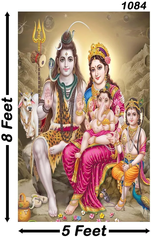 Multicolour_Polyester_Lord_Shiv_Parivar_Backdrop_8Feet_5Feet_Cloth_For_Festival_/_Pooja_|_8*5