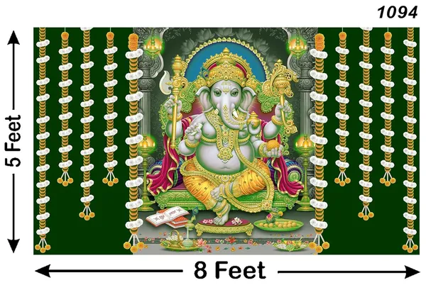 Multicolour_Polyester_Backdrop_Hanging_Flower_Ganeshji_All_Warming_Cloth_For_Festival_/_Pooja_|_5*8