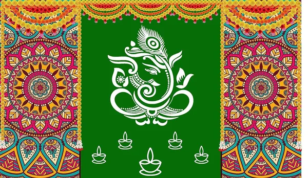 Multicolour_Polyester_Rangoli_Marigold_Flower_Ganeshji_Diya_Backdrop_Cloth_For_Festival_/_Pooja_|_5*8