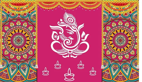 Multicolour_Polyester_Rangoli_Marigold_Flower_Ganeshji_Diya_Backdrop_Cloth_For_Festival_/_Pooja_|_5*8