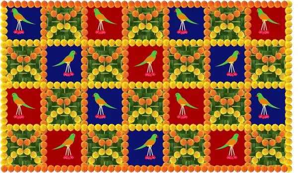 Multicolour_Polyester_Marigold_Flower_Weaved_Coconut_Leaf_Parrot_Backdrop_Cloth_For_Festival_/_Pooja_|_5*8