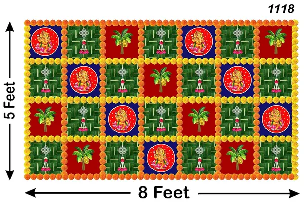 Multicolour_Polyester_Banana_Tree_Weaved_Coconut_Leaf_Ganesh_Backdrop_Cloth_For_Festival_/_Pooja_|_5*8