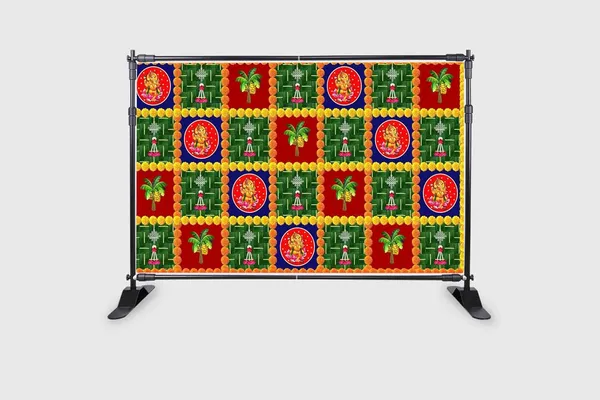 Multicolour_Polyester_Banana_Tree_Weaved_Coconut_Leaf_Ganesh_Backdrop_Cloth_For_Festival_/_Pooja_|_5*8