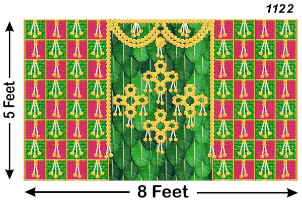 Multicolour_Polyester_Banana_Leaf_Marigold_Flower_Muggu_Backdrop_Cloth_For_Festival_/_Pooja_|_5*8