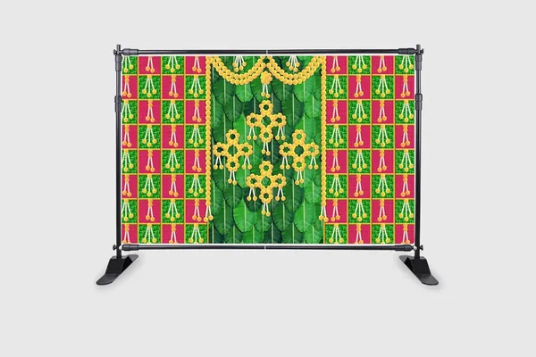 Multicolour_Polyester_Banana_Leaf_Marigold_Flower_Muggu_Backdrop_Cloth_For_Festival_/_Pooja_|_5*8
