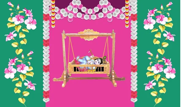 Multicolour_Polyester_Little_Krishna_Cradle_Backdrop_Especially_Cloth_For_Festival_/_Pooja_|_5*8