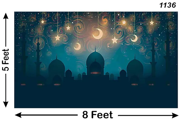 Multicolour_Polyester_Islam_Mosque_Silhouette_Moon_Star_Night_Backdrop_Cloth_For_Festival_/_Pooja_|_5*8