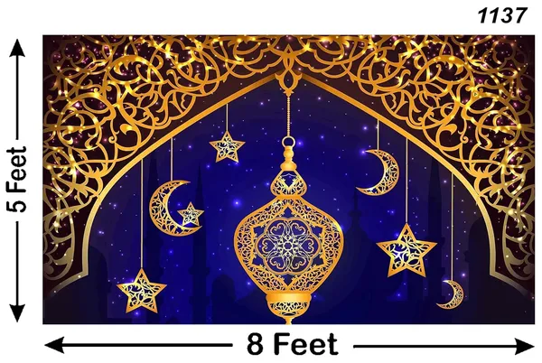 Multicolour_Polyester_Muslim_Ramadan_Kareem_Mosque_Silhouette_Moon_Backdrop_Cloth_For_Festival_/_Pooja_|_5*8