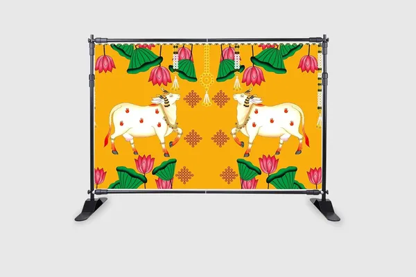 Multicolour_Polyester_Two_Cows_Lotus_Flower_Backdrop_Cloth_For_Festival_/_Pooja_|_5*8