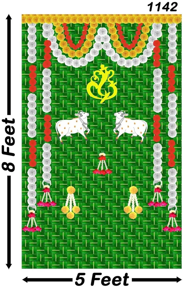 Multicolour_Polyester_Weaved_Coconut_Leaf_Ganeshji_Cows_Backdrop_Cloth_For_Festival_/_Pooja_|_8*5