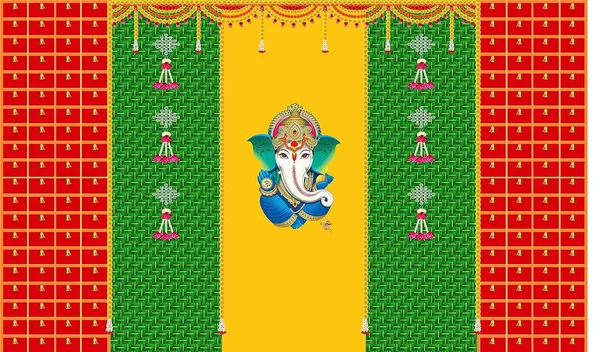 Multicolour_Polyester_Weaved_Coconut_Leaf_Ganeshji_Backdrop_Cloth_For_Festival_/_Pooja_|_5*8