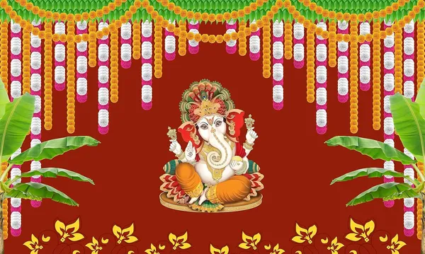 Multicolour_Polyester_Marigold_Flower_Banana_Leaf_Ganeshji_Backdrop_Cloth_For_Festival_/_Pooja_|_5*8
