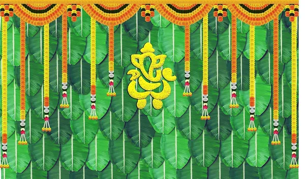 Multicolour_Polyester_Marigold_Flower_Banana_Leaf_Ganeshji_Backdrop_Cloth_For_Festival_/_Pooja_|_5*8