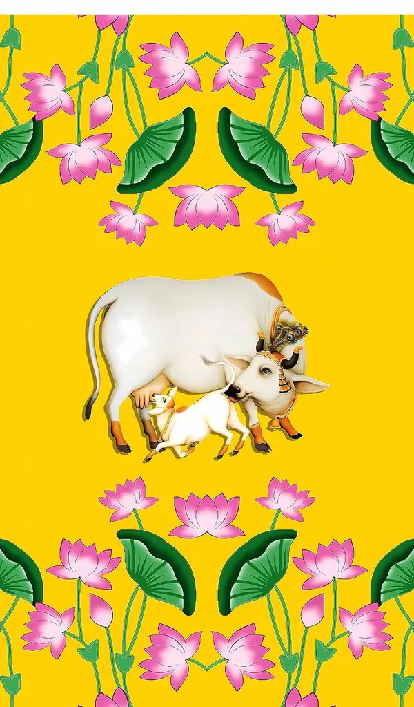 Multicolour_Polyester_Kamdhenu_Cow_Calf_Backdrop_Cloth_For_Festival_/_Pooja_|_8*5