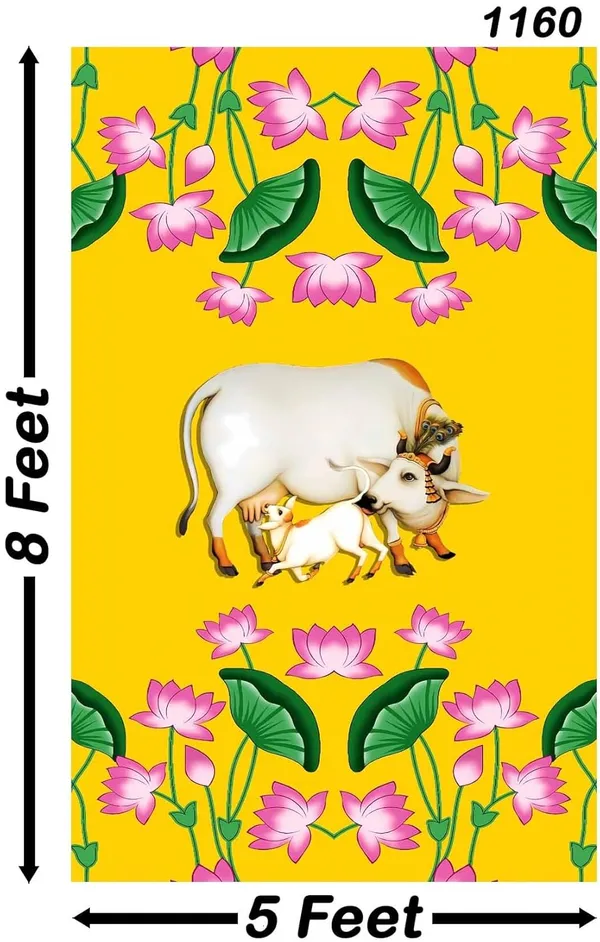 Multicolour_Polyester_Kamdhenu_Cow_Calf_Backdrop_Cloth_For_Festival_/_Pooja_|_8*5