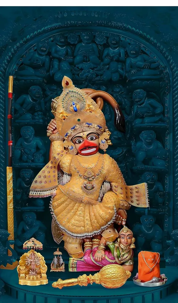 Multicolour_Polyester_Shree_Kashtbhanjan_Hanumanji_Maharaj_Backdrop_Cloth_For_Festival_/_Pooja_|_8*5