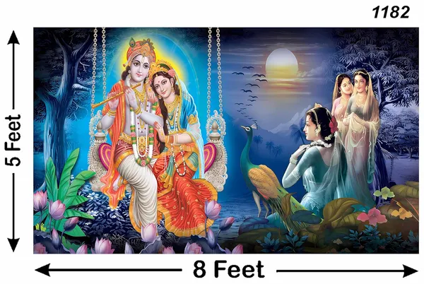 Multicolour_Polyester_Radha_Krishna_Jhula_Backdrop_Cloth_For_Festival_/_Pooja_|_5*8