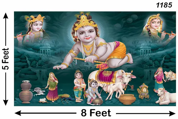 Multicolour_Polyester_Bal_Krishna_Matuki_Cows_Backdrop_Especially_Cloth_For_Festival_/_Pooja_|_5*8