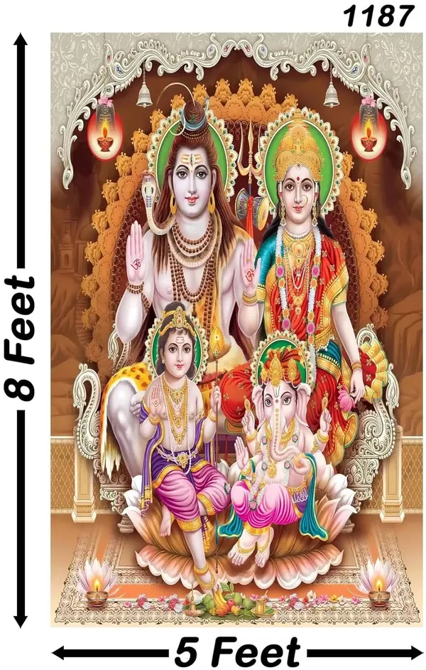 Multicolour_Polyester_Shiv_Parivar_Lord_Mata_Parvati_Backdrop_Cloth_For_Festival_/_Pooja_|_8*5