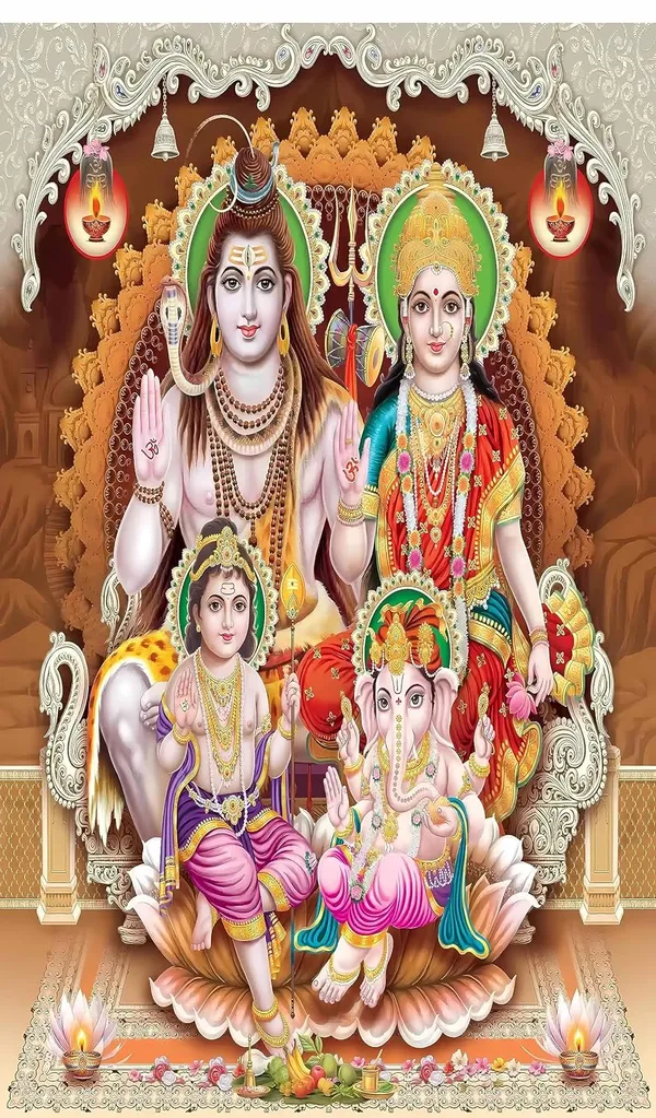 Multicolour_Polyester_Shiv_Parivar_Lord_Mata_Parvati_Backdrop_Cloth_For_Festival_/_Pooja_|_8*5