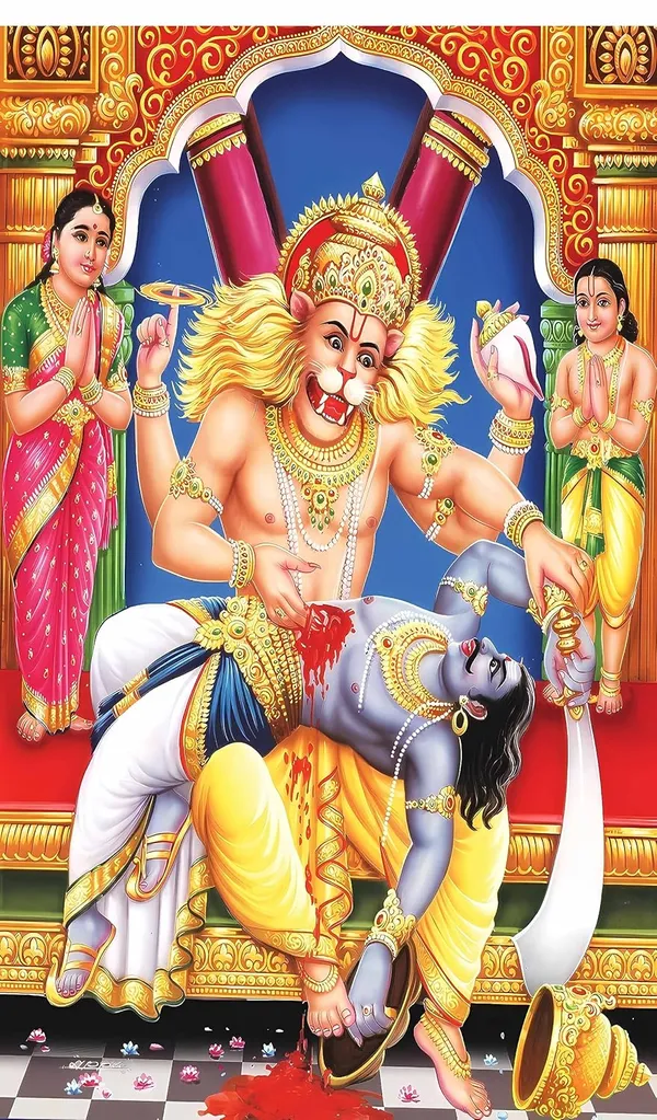 Multicolour_Polyester_Lord_Narasimha_Backdrop_Cloth_For_Festival_/_Pooja_|_8*5