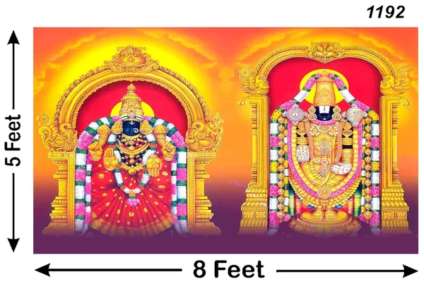 Multicolour_Polyester_Hindu_Goddess_Lakshmi_God_Venkateshwara_Form_Backdrop_Cloth_For_Festival_/_Pooja_|_5*8