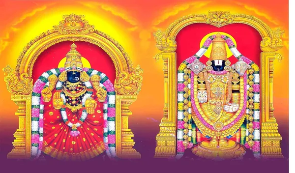 Multicolour_Polyester_Hindu_Goddess_Lakshmi_God_Venkateshwara_Form_Backdrop_Cloth_For_Festival_/_Pooja_|_5*8