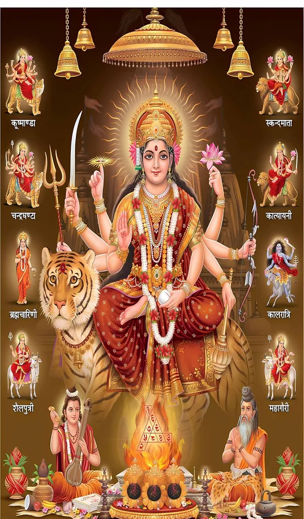 Multicolour_Polyester_Nav_Durga_Mata_Rani_Backdrop_8Feet_Cloth_For_Festival_/_Pooja_|_8*5