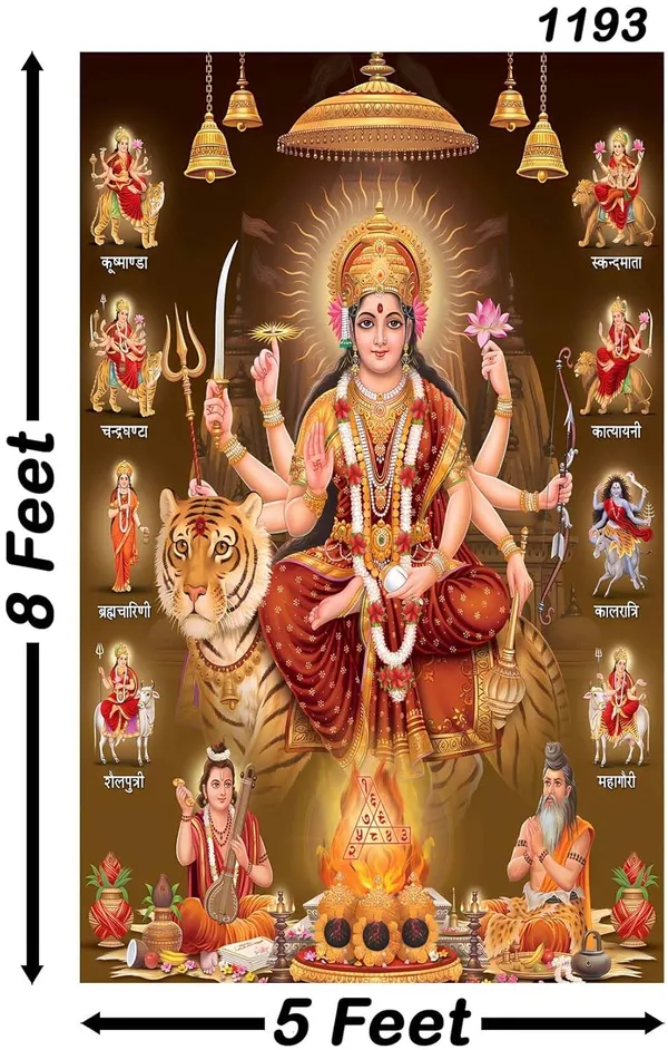 Multicolour_Polyester_Nav_Durga_Mata_Rani_Backdrop_8Feet_Cloth_For_Festival_/_Pooja_|_8*5