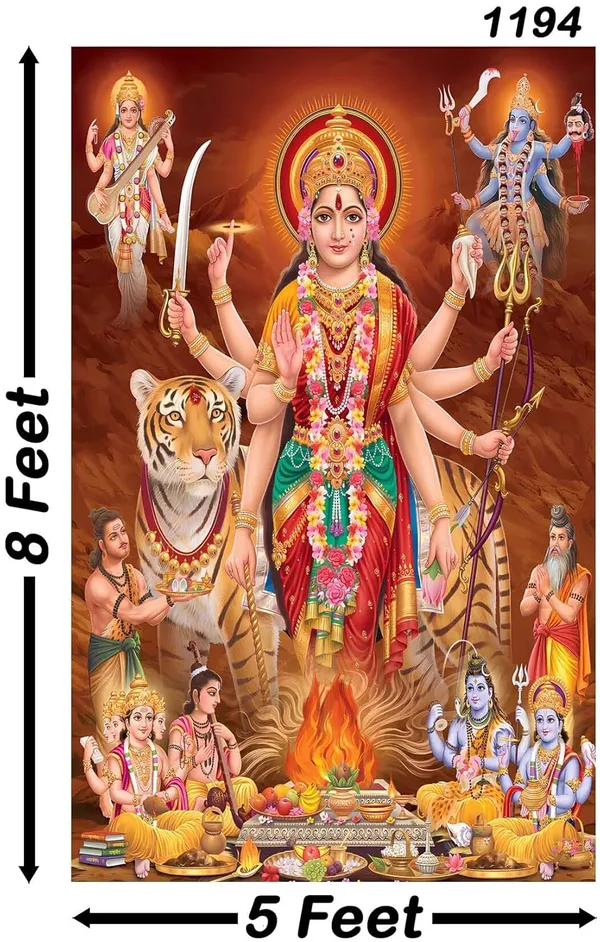 Multicolour_Polyester_Durga_Maa_Ambe_Sherawali_Brahma_Vishnu_Backdrop_Cloth_For_Festival_/_Pooja_|_8*5