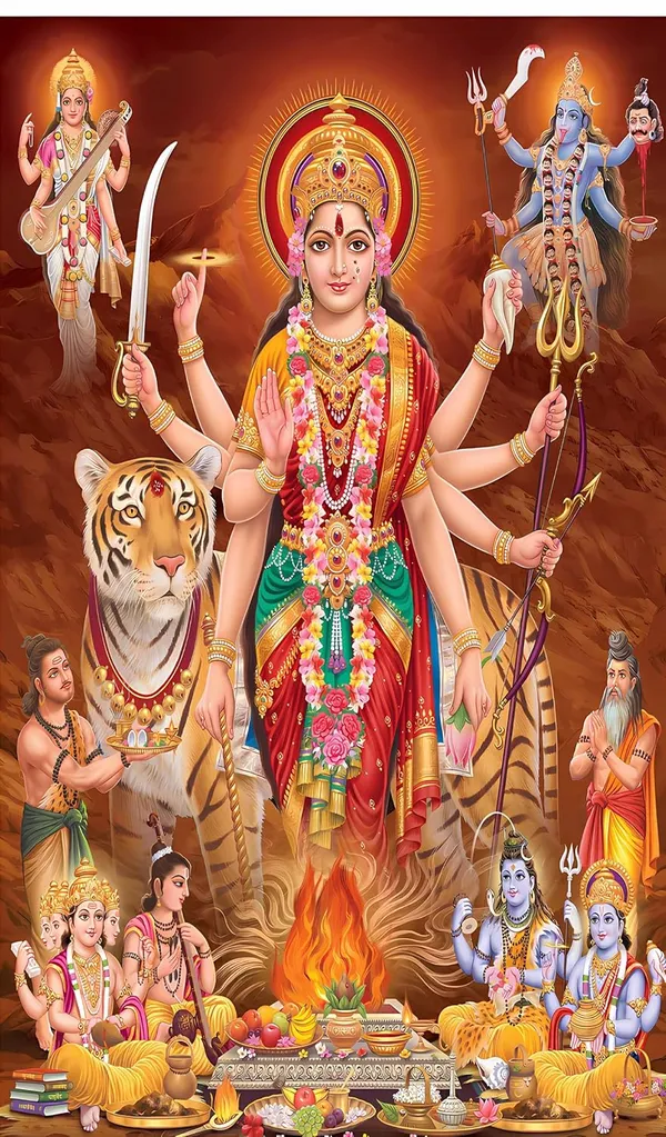 Multicolour_Polyester_Durga_Maa_Ambe_Sherawali_Brahma_Vishnu_Backdrop_Cloth_For_Festival_/_Pooja_|_8*5