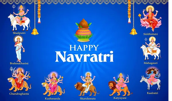 Multicolour_Polyester_Goddess_Navdurga_Nine_Devi_The_Celebration_Backdrop_Cloth_For_Festival_/_Pooja_|_5*8