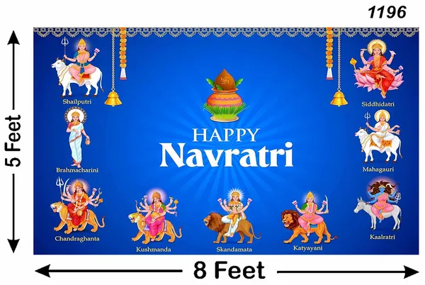 Multicolour_Polyester_Goddess_Navdurga_Nine_Devi_The_Celebration_Backdrop_Cloth_For_Festival_/_Pooja_|_5*8