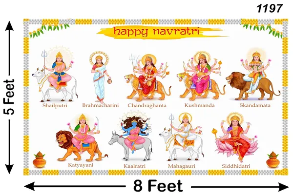 Multicolour_Polyester_Goddess_Navadurga_Nine_Devi_The_Celebration_Backdrop_Cloth_For_Festival_/_Pooja_|_5*8