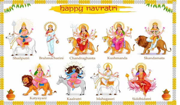 Multicolour_Polyester_Goddess_Navadurga_Nine_Devi_The_Celebration_Backdrop_Cloth_For_Festival_/_Pooja_|_5*8