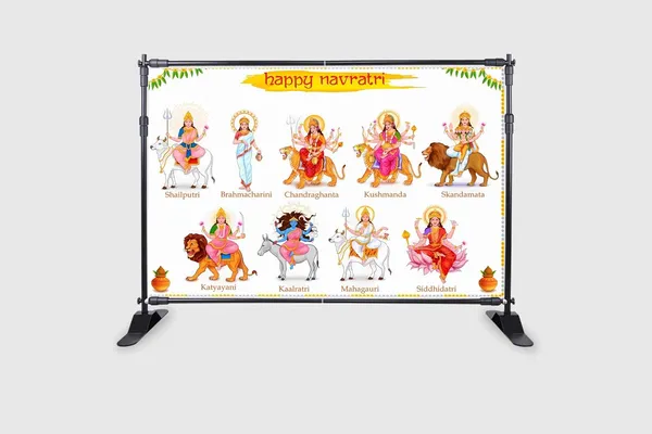 Multicolour_Polyester_Goddess_Navadurga_Nine_Devi_The_Celebration_Backdrop_Cloth_For_Festival_/_Pooja_|_5*8