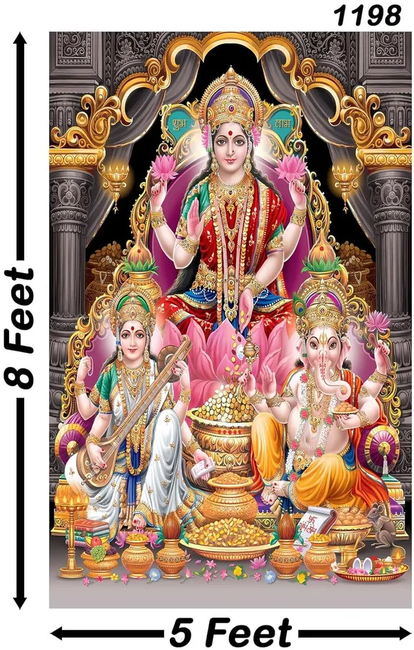 Multicolour_Polyester_Lord_Ganesha_Goddess_Laxmi_Saraswati_Backdrop_Cloth_For_Festival_/_Pooja_|_8*5