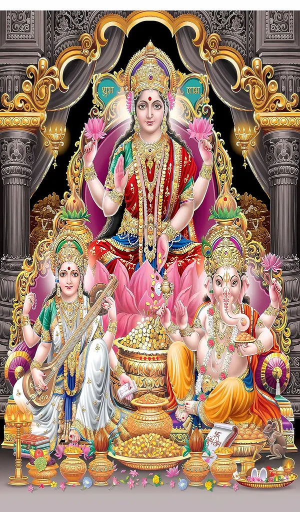 Multicolour_Polyester_Lord_Ganesha_Goddess_Laxmi_Saraswati_Backdrop_Cloth_For_Festival_/_Pooja_|_8*5