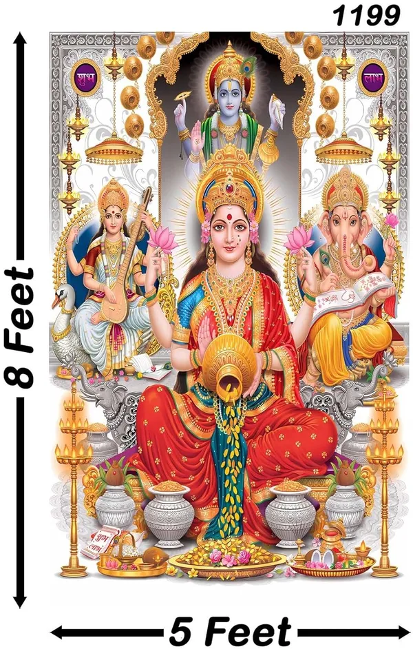 Multicolour_Polyester_Lord_Vishnu_Ganesha_Goddess_Laxmi_Sarawati_Backdrop_Cloth_For_Festival_/_Pooja_|_8*5