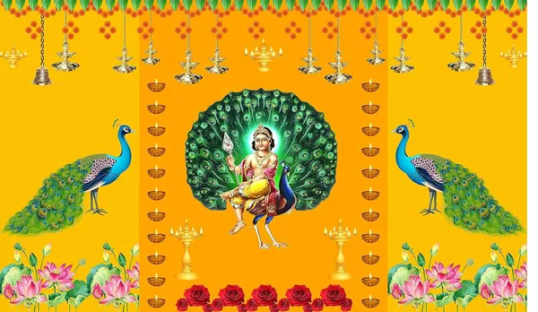 Multicolour_Polyester_The_Child_Form_Lord_Mayurapriya_Murugan_Backdrop_Cloth_For_Festival_/_Pooja_|_5*8
