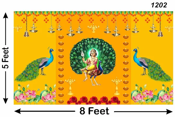 Multicolour_Polyester_The_Child_Form_Lord_Mayurapriya_Murugan_Backdrop_Cloth_For_Festival_/_Pooja_|_5*8