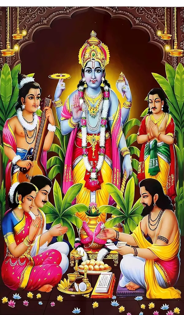 Multicolour_Polyester_Lord_Satyanarayana_Form_Vishnu_Backdrop_Cloth_For_Festival_/_Pooja_|_8*5